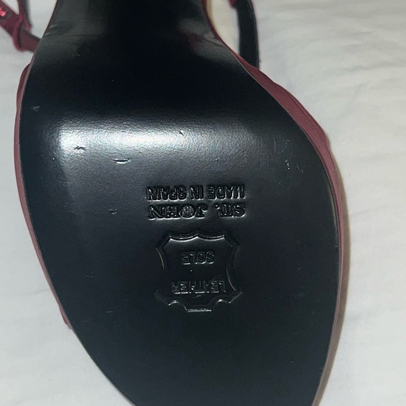 St. John Red Satin Heels with Floral Accent - Picture 6 of 11